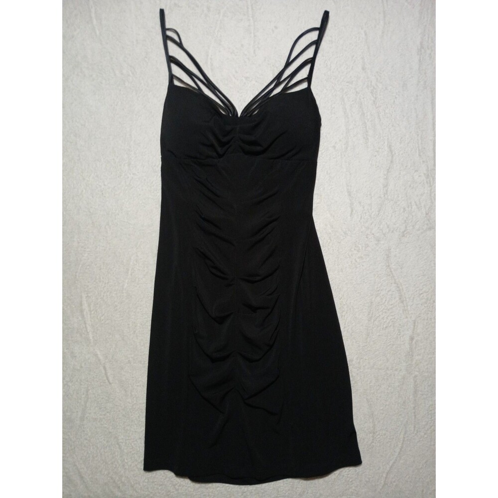BCX Women's Large Strappy Ruched Black Dress